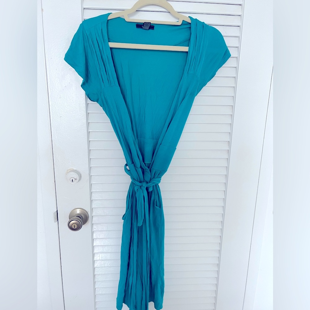 Turquoise wrap dress by Mango